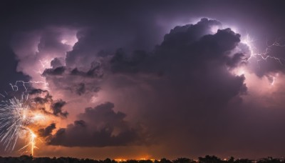 solo,outdoors,sky,cloud,tree,no humans,night,cloudy sky,night sky,scenery,sunset,silhouette,electricity,fireworks,lightning,aerial fireworks,signature,nature,sparkler