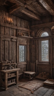 day,indoors,tree,book,no humans,window,chair,table,scenery,wooden floor,stairs,fantasy,door,candle,architecture,carpet,barrel,candlestand,chandelier,wooden table,fireplace,wood,wooden chair,bottle,fire,snow,wall,bare tree