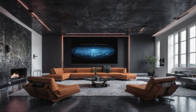 sky,indoors,cup,book,no humans,window,night,chair,table,plant,star (sky),scenery,couch,plate,wooden floor,door,potted plant,lamp,flower pot,ceiling light,desk,reflection,rain,tiles