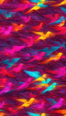 solo,no humans,bird,animal,scenery,animal focus,red theme,colorful,too many,abstract,flock,artist name,watermark,flying,surreal