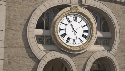 outdoors,indoors,no humans,window,shadow,scenery,stairs,door,clock,gears,roman numeral,clock tower,analog clock,1girl,solo,multiple girls,wall,brick wall,tower,arch,gate