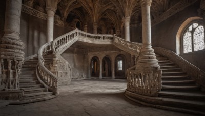 day,indoors,no humans,window,sunlight,instrument,scenery,stairs,architecture,pillar,statue,church,arch,column,ruins