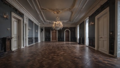 indoors,no humans,window,scenery,wooden floor,stairs,door,light,candle,architecture,pillar,ceiling,hallway,carpet,church,candlestand,ceiling light,reflective floor,chandelier,night,chair,reflection,tiles,tile floor