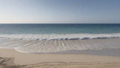 outdoors,sky,day,water,blue sky,no humans,ocean,beach,scenery,sand,horizon,waves,shore,monochrome,vehicle focus