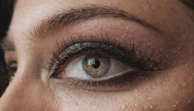 1girl,solo,looking at viewer,blue eyes,brown hair,1boy,brown eyes,green eyes,male focus,blurry,eyelashes,close-up,reflection,realistic,eye focus,yellow eyes,freckles