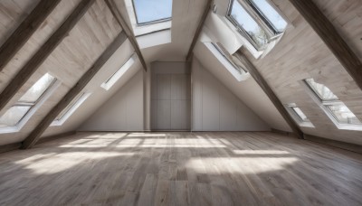 sky,day,indoors,tree,no humans,window,shadow,sunlight,scenery,wooden floor,door,school,hallway,reflection,wall,floor,reflective floor