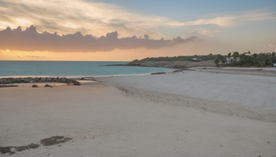 outdoors,sky,cloud,water,tree,no humans,shadow,ocean,beach,cloudy sky,scenery,sunset,sand,horizon,road,evening,landscape,shore,orange sky,day,nature,waves