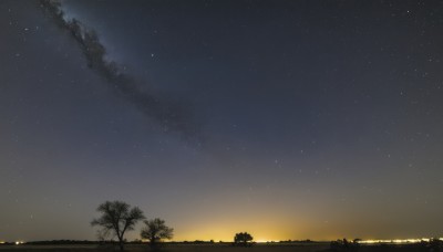 outdoors,sky,cloud,tree,no humans,night,ocean,star (sky),night sky,scenery,starry sky,sunset,horizon,gradient sky,star (symbol),grass,nature