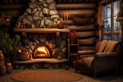 PREMIUM,flower,food,indoors,tree,cup,pillow,no humans,window,fruit,chair,table,bottle,fire,plant,curtains,red flower,scenery,couch,rain,wooden floor,blanket,potted plant,lamp,candle,vase,armchair,carpet,barrel,candlestand,rug,fireplace,book,stairs,fantasy,stone wall