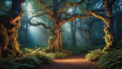 outdoors,tree,no humans,sunlight,grass,plant,nature,scenery,forest,light rays,fantasy,light,path,landscape,moss