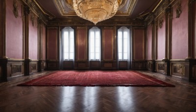 day,indoors,water,no humans,window,sunlight,scenery,reflection,wooden floor,stairs,door,architecture,pillar,hallway,carpet,rug,reflective floor,chandelier,chair,table