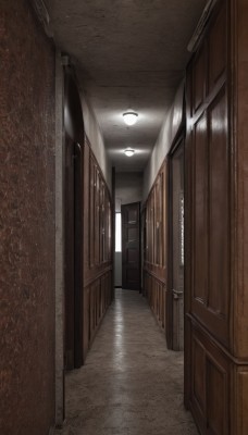 indoors,no humans,scenery,door,light,horror (theme),open door,ceiling,hallway,doorway,ceiling light,window,wooden floor,stairs,tiles,tile floor