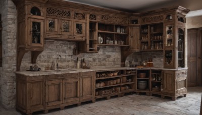 indoors,cup,no humans,window,table,bottle,box,scenery,alcohol,wooden floor,stairs,door,candle,shelf,wine bottle,barrel,cabinet,fireplace,crate,fantasy,wall,brick wall,jar,arch,candlestand,stone wall,brick