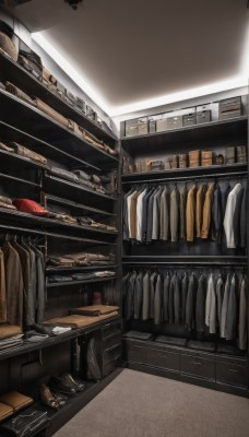 shoes,indoors,bag,book,no humans,chair,table,box,scenery,shelf,shop,ceiling,still life,ceiling light,cabinet,clothes