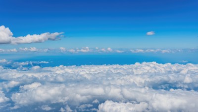 outdoors,sky,day,cloud,signature,blue sky,no humans,ocean,cloudy sky,scenery,blue theme,horizon,landscape,above clouds,monochrome,water