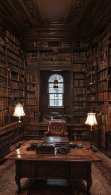 day,indoors,book,no humans,window,chair,table,sunlight,scenery,desk,wooden floor,bookshelf,lamp,candle,book stack,library,ladder,candlestand,globe