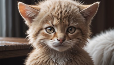 solo,looking at viewer,brown eyes,closed mouth,indoors,blurry,no humans,depth of field,blurry background,animal,cat,close-up,realistic,animal focus,whiskers,portrait