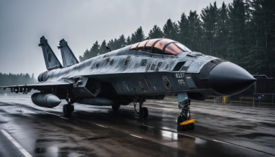 outdoors,sky,cloud,signature,tree,military,no humans,building,nature,scenery,forest,science fiction,rain,realistic,aircraft,military vehicle,airplane,vehicle focus,jet,fighter jet,multiple boys,helmet,flying,pilot suit,pilot