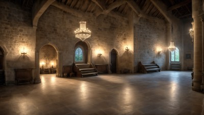 HQ,indoors,water,no humans,window,chair,sunlight,scenery,reflection,light rays,stairs,fantasy,door,light,lamp,candle,pillar,hallway,church,arch,candlestand,reflective floor,chandelier,column,table,fire,wooden floor,tiles,tile floor,throne,statue,torch,fireplace