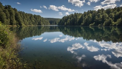 outdoors,sky,day,cloud,water,tree,blue sky,no humans,cloudy sky,grass,plant,nature,scenery,forest,reflection,river,landscape,lake,reflective water,ocean,horizon