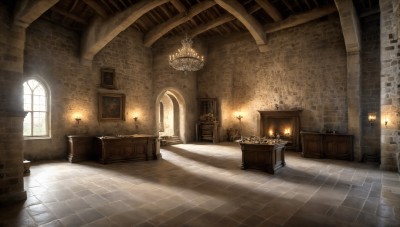 HQ,day,indoors,no humans,window,chair,table,sunlight,scenery,light rays,stairs,door,tiles,light,lamp,candle,wall,pillar,ceiling,carpet,church,arch,candlestand,chandelier,fireplace,fire,tile floor