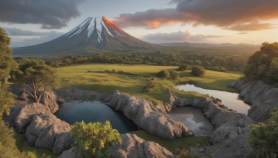 outdoors,sky,day,cloud,water,tree,no humans,cloudy sky,grass,nature,scenery,forest,sunset,rock,mountain,river,landscape,mountainous horizon,lake,plant,bush