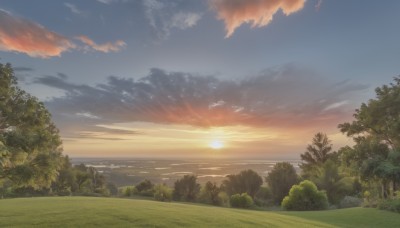 outdoors,sky,cloud,water,tree,blue sky,no humans,sunlight,cloudy sky,grass,nature,scenery,forest,sunset,sun,horizon,landscape,day,ocean,rock,bush,river,gradient sky,sunrise