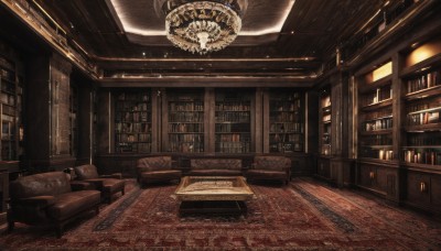 indoors,book,no humans,chair,table,scenery,couch,wooden floor,bookshelf,cushion,library,ceiling,carpet,rug,chandelier,sunlight,light,lamp