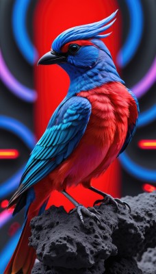 solo,closed mouth,standing,full body,wings,blurry,black eyes,from side,pokemon (creature),no humans,blurry background,bird,animal,feathers,rock,realistic,animal focus,talons,beak