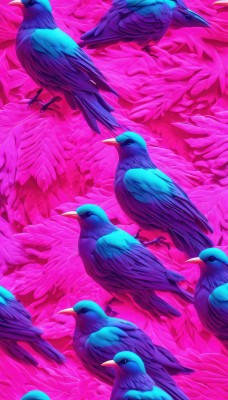 no humans,bird,animal,pink background,flying,animal focus,pink theme,too many,flock,closed mouth,outdoors,artist name,glowing,watermark,from above,scenery,glowing eyes,crow