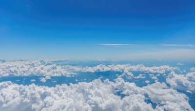 monochrome,outdoors,sky,day,cloud,blue sky,no humans,ocean,cloudy sky,scenery,blue theme,horizon,landscape,above clouds