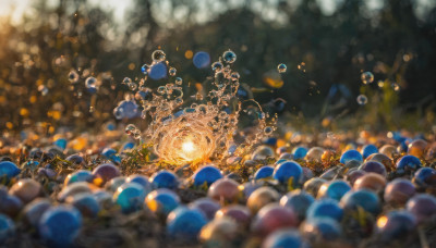 blurry, no humans, depth of field, scenery, bubble