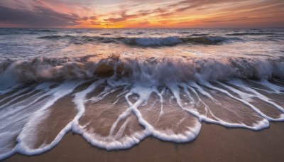 outdoors, sky, cloud, water, no humans, ocean, beach, cloudy sky, scenery, sunset, sand, horizon, waves, shore