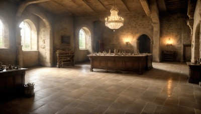 HQ,day,indoors,no humans,window,chair,table,sunlight,scenery,light rays,stairs,door,tiles,light,lamp,candle,sunbeam,tile floor,pillar,statue,arch,candlestand,board game,chandelier,reflection,wooden floor,reflective floor