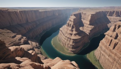 outdoors,sky,day,cloud,water,tree,blue sky,no humans,ocean,nature,scenery,rock,mountain,fantasy,bridge,river,landscape,lake,cliff,sand,horizon,desert