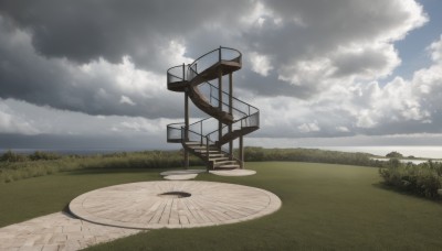 outdoors,sky,day,cloud,tree,blue sky,no humans,chair,cloudy sky,grass,nature,scenery,horizon,field,monochrome,road,bush,path