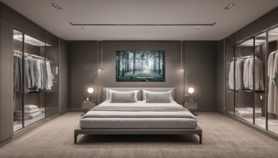 indoors,tree,pillow,no humans,window,bed,chair,table,curtains,scenery,couch,door,blanket,lamp,bedroom,carpet,ceiling light,towel,desk,wooden floor,light,floor,ceiling,sink,rug,cabinet