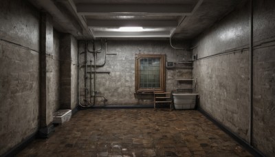 indoors,no humans,window,chair,scenery,reflection,door,cable,industrial pipe,table,tiles,wall,tile floor,hallway,trash can,ceiling light