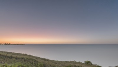 outdoors,sky,cloud,water,tree,no humans,night,ocean,grass,plant,star (sky),night sky,scenery,starry sky,sunset,horizon,landscape,gradient sky,hill,comic,beach,nature