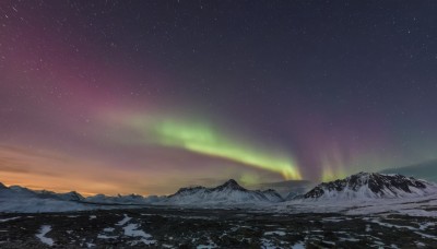 outdoors,sky,cloud,no humans,night,star (sky),nature,night sky,scenery,snow,starry sky,mountain,landscape,mountainous horizon,aurora,water,winter