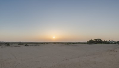 outdoors,sky,cloud,tree,blue sky,no humans,beach,scenery,sunset,sand,sun,horizon,road,evening,gradient sky,orange sky,sunrise,hill,water,ocean,plant,nature,bush,shore