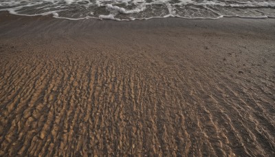 monochrome,greyscale,outdoors,sky,water,no humans,ocean,traditional media,beach,scenery,sand,horizon,waves,shore,from above,footprints