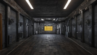 indoors,no humans,scenery,wooden floor,door,light,open door,ceiling,hallway,ceiling light,window,stairs,tiles,tile floor,industrial pipe