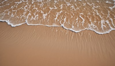 solo,monochrome,outdoors,water,no humans,ocean,traditional media,beach,scenery,sand,waves,shore,brown theme,day,from above