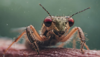 outdoors, sky, blurry, no humans, depth of field, bug, flying, monster, realistic, antennae