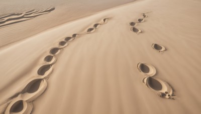 monochrome,outdoors,no humans,beach,scenery,sand,sepia,brown theme,desert,close-up,footprints