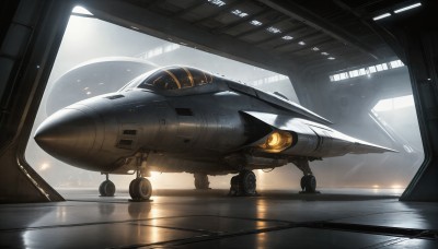 HQ,signature,military,no humans,window,robot,reflection,flying,science fiction,realistic,aircraft,military vehicle,airplane,vehicle focus,spacecraft,lights,jet,cockpit,fighter jet,indoors,rain