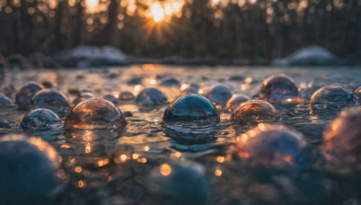 outdoors, signature, water, blurry, no humans, depth of field, blurry background, scenery, bokeh