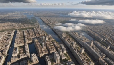 outdoors,sky,day,cloud,water,dutch angle,no humans,bird,ocean,from above,cloudy sky,building,scenery,city,horizon,cityscape,river,tower,landscape,aircraft,watercraft,ship