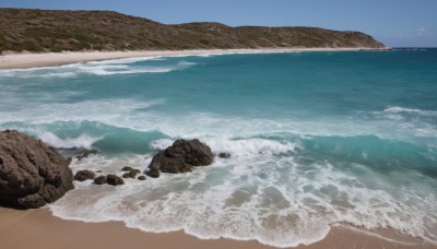 outdoors,sky,day,cloud,water,blue sky,no humans,ocean,beach,scenery,rock,mountain,sand,horizon,waves,shore